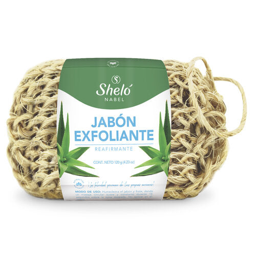 Shelo Nabel Jabón Exfoliante artesanal reafirmante - Reafirmante. Combina extractos naturales con fibra natural, que limpia y exfolia la piel, para lograr una limpieza más eficaz y obtener una piel mas suave. 120 gm