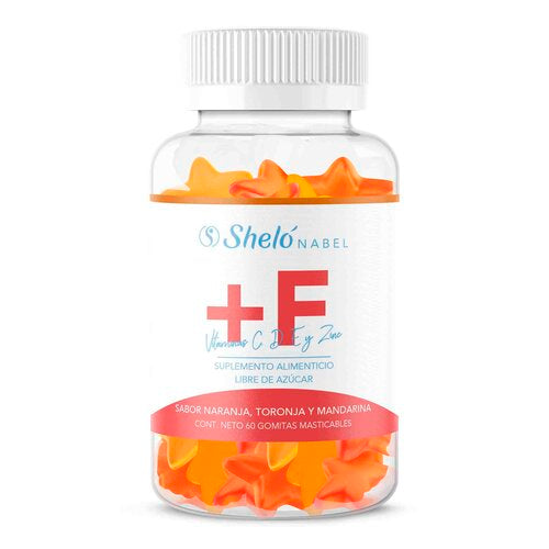 Shelo Nabel Gomitas F+ -  GOMITAS F+ VITAMINAS Y MINERALES Nutricion y Bienestar Shelo Nabel Vitamina C Vitamina D Vitamina E Contiene Zinc Endulzadas con Fruto del Monje 60 Gomitas COMO SE TOMAN Toma 2 Gomita por dÃ­a, lo recomendamos por la maÃ±ana y noche, por su agradable sabor a pina serÃ¡ como una recompensa cargada de sabor y nutriciÃ³n.!