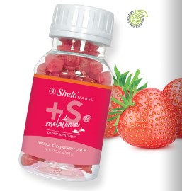 Shelo Nabel +S Gummies Melatonina -  Gomitas con melatonina Calma y relaja tu mente con sabores naturales Endulzadas con fruto del monje. NET WT 5.29 oz (50g) Sabor natural a uva Clave U1314 Sabor natural a fresa Clave U1315